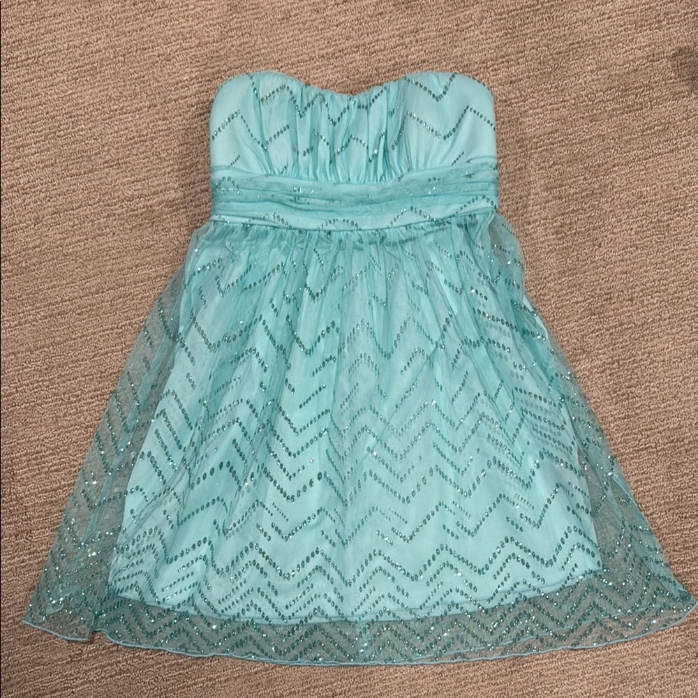 Elegant Aqua Strapless Kids Dress